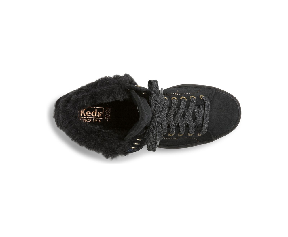 Keds Sneaker Damen Schwarz - Rise Hi Suede Faux Fur - QLZ-549086